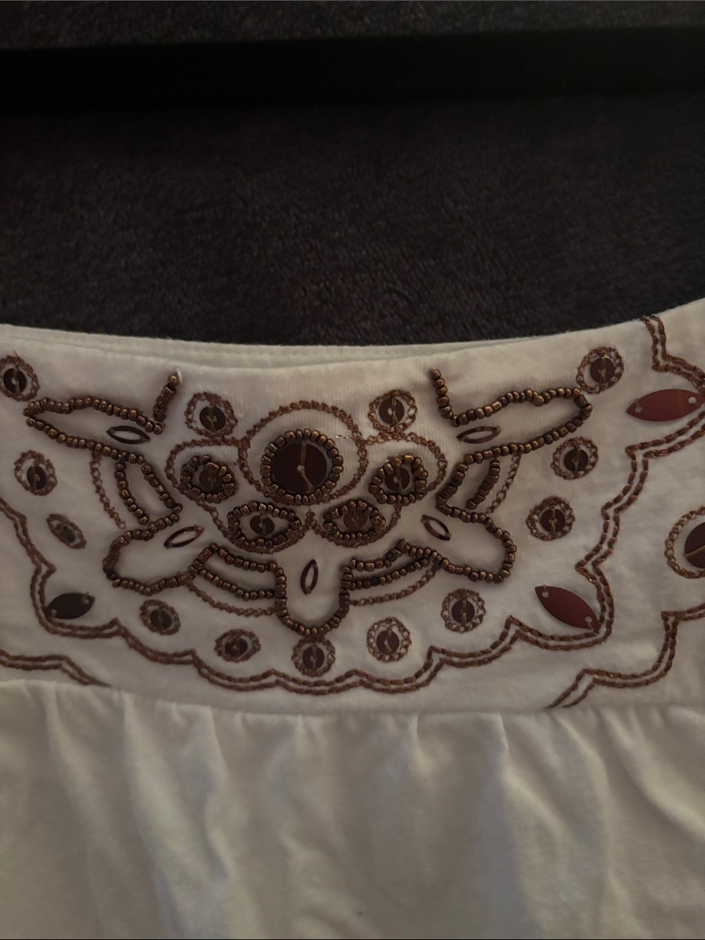 Embroidered Square-Neck Cotton Top - White with Brown Detail - Picture 3 of 7